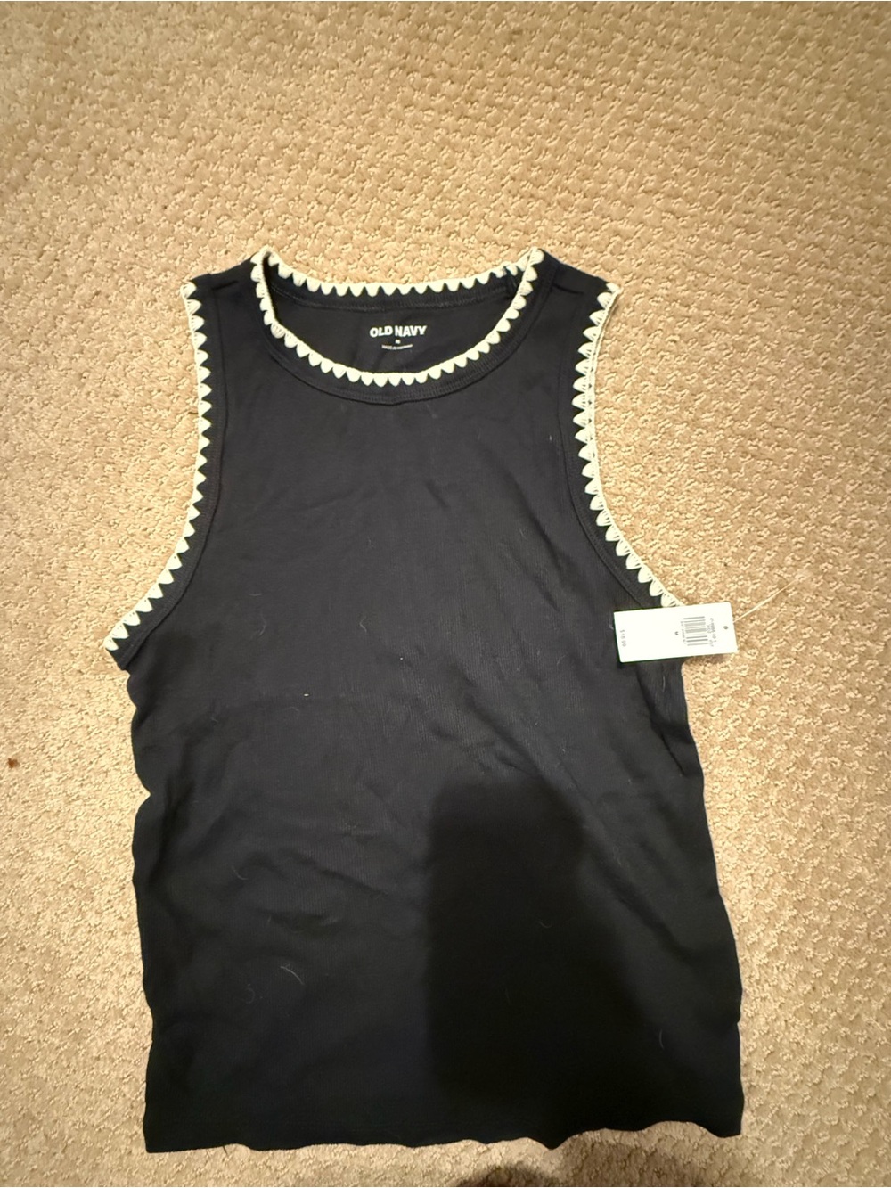 Old Navy Black Tank with Cream Scallop Trim